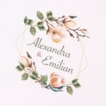 Modelo de personalización UV: monograma floral con los nombres de los novios para la portada